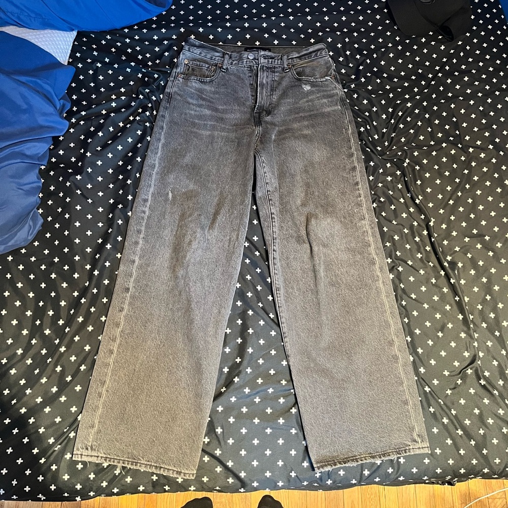 Abercrombie & Fitch Black Leather Patch Gray Denim